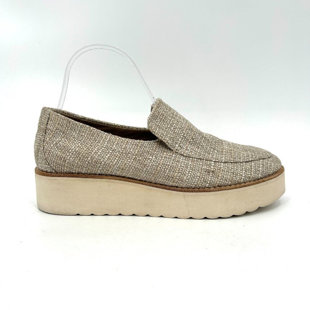 VINCE Women's Zeta Raffia Cream Tweed Platform Loafer Slip On Shoes Size 8